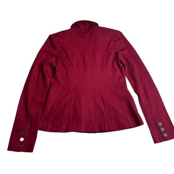 Cabi Rhubarb Military Red Ponte Knit Asymmetrical Outing Blazer Jacket 2 - Picture 4 of 5